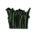 Grounding. A dark forest green shower gummy stands against a plain black background. The product has a heavily textured, sculpted surface with deep vertical grooves and a jagged, wavy top edge resembling blades of grass.