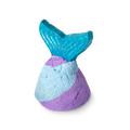 Mermaid Tail Bubble Bar. Shaped like a purple and blue swirled fish tail with a blue fin at the top.